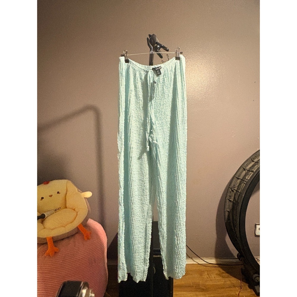 New PrettyLittleThing Baby Blue Textured Jersey Drawstring wide Leg Pants Size 8